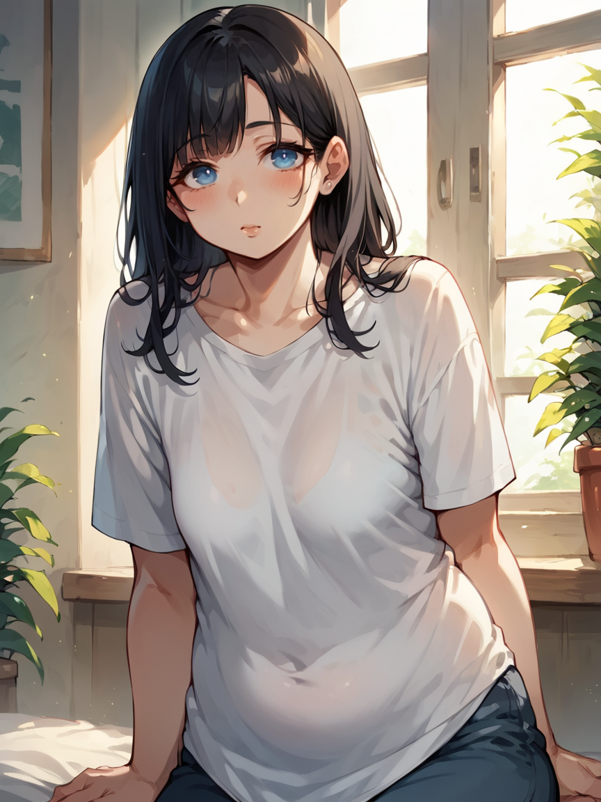 Long Black Hair Blue