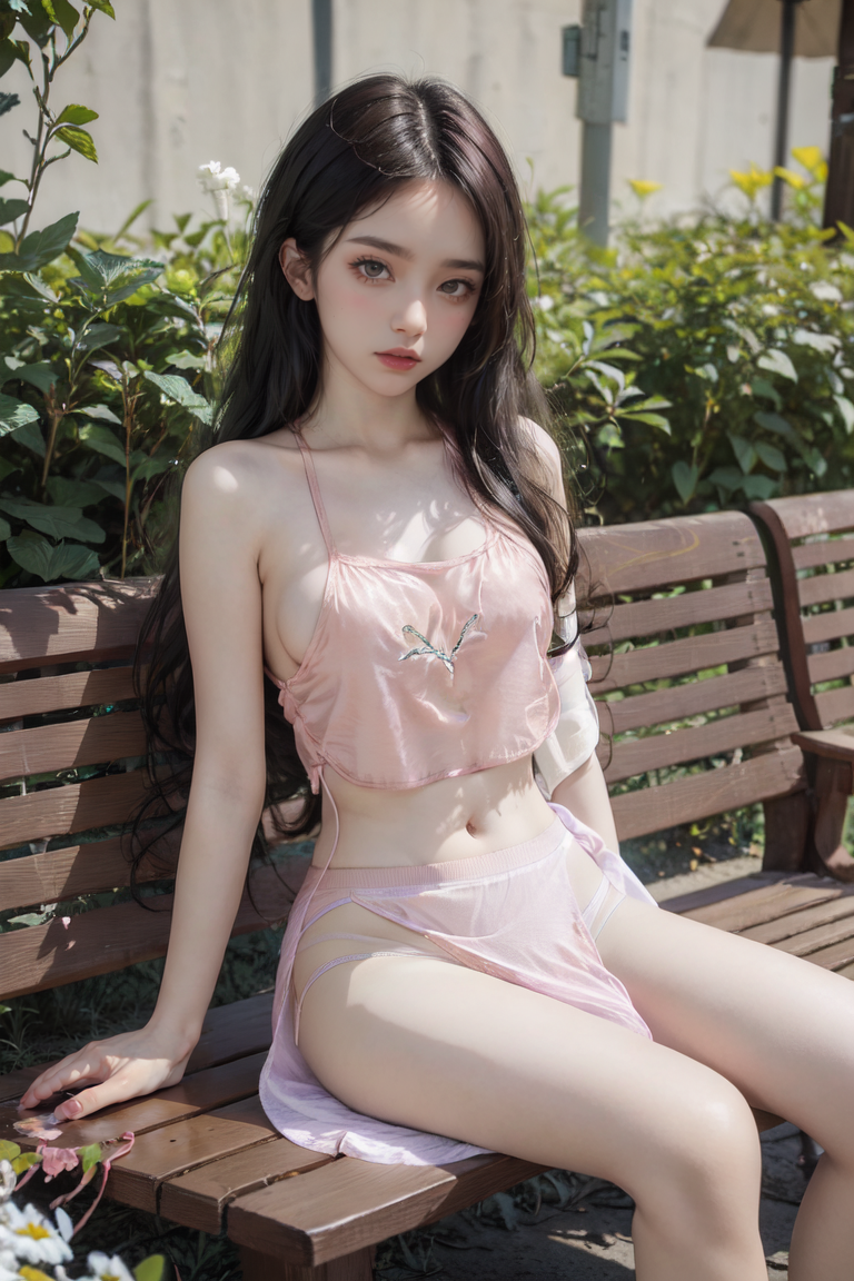 Skirt merah jambu lutsinar duduk