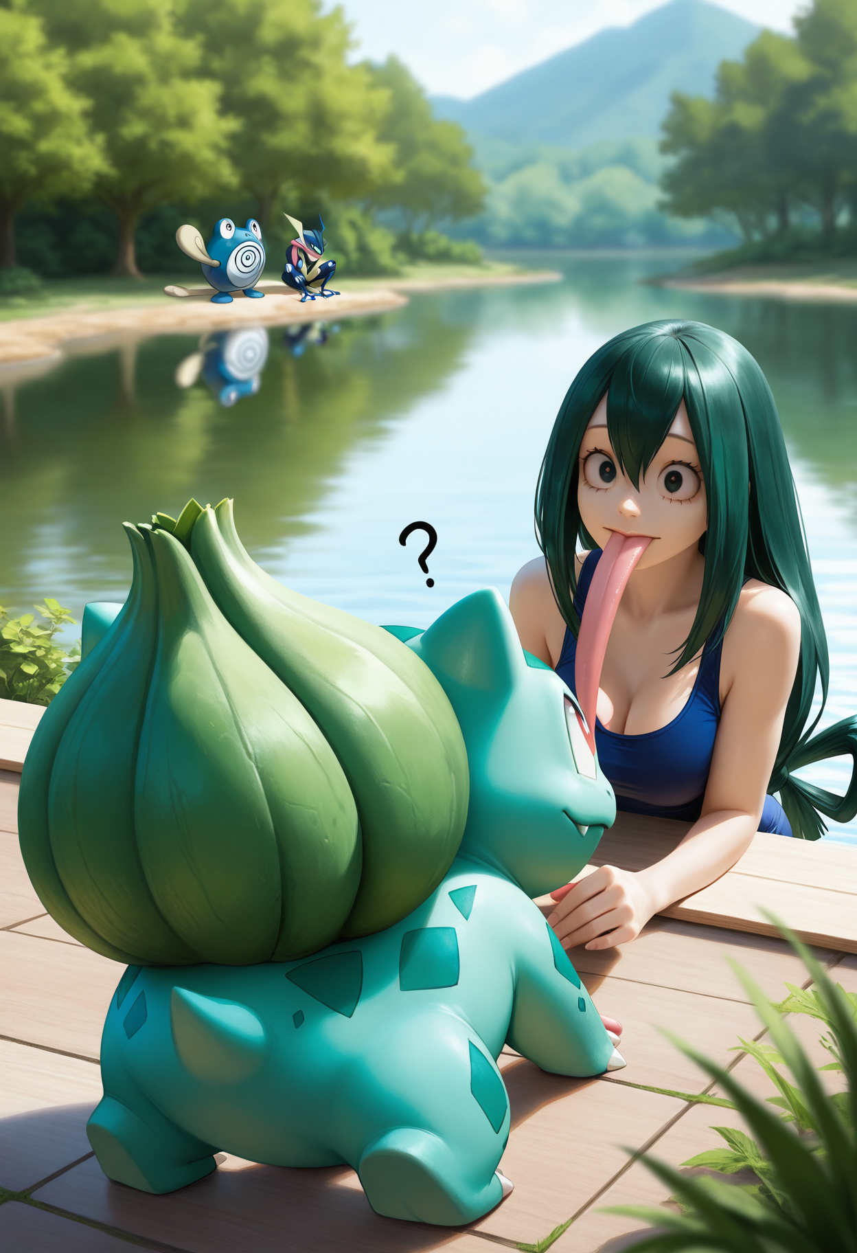Bulbasaur confuso realistico al lago