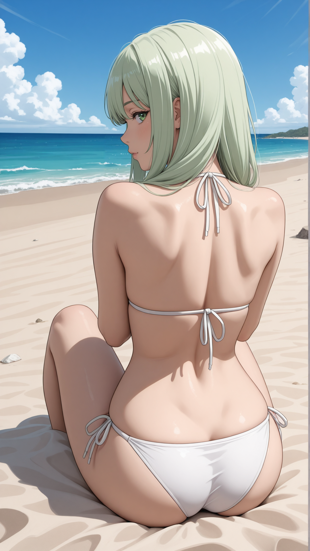 White Green Hair Looking